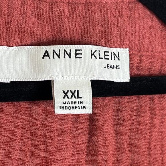 Anne Klein Jeans Lucille Blouse Button Front Roll Tab Sleeve Red Size XXL NWOT - Picture 4 of 6